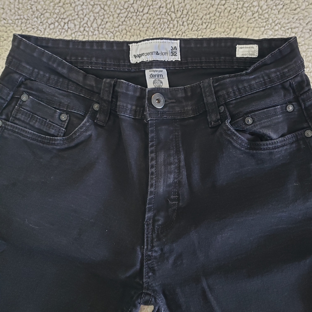 PAPER DENIM & CLOTH Black Slim Skinny Stretch Jeans - Faded Detail | 34x32